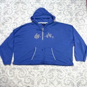 J. Crew Full Zip Hoodie Unisex Cropped Size 3X Blue Pockets Fall‎ Casual